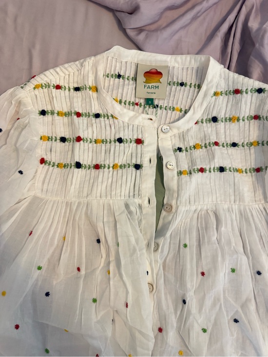 FARM Rio Tops - FARM Rio White Cotton Button-Front Blouse with Multicolor Embroidery